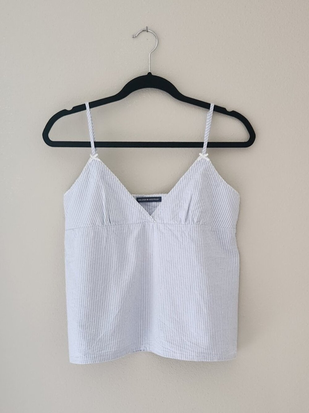 BRANDY MELVILLE Pale Blue and White Striped Cotton Tank Top One Size (Small)